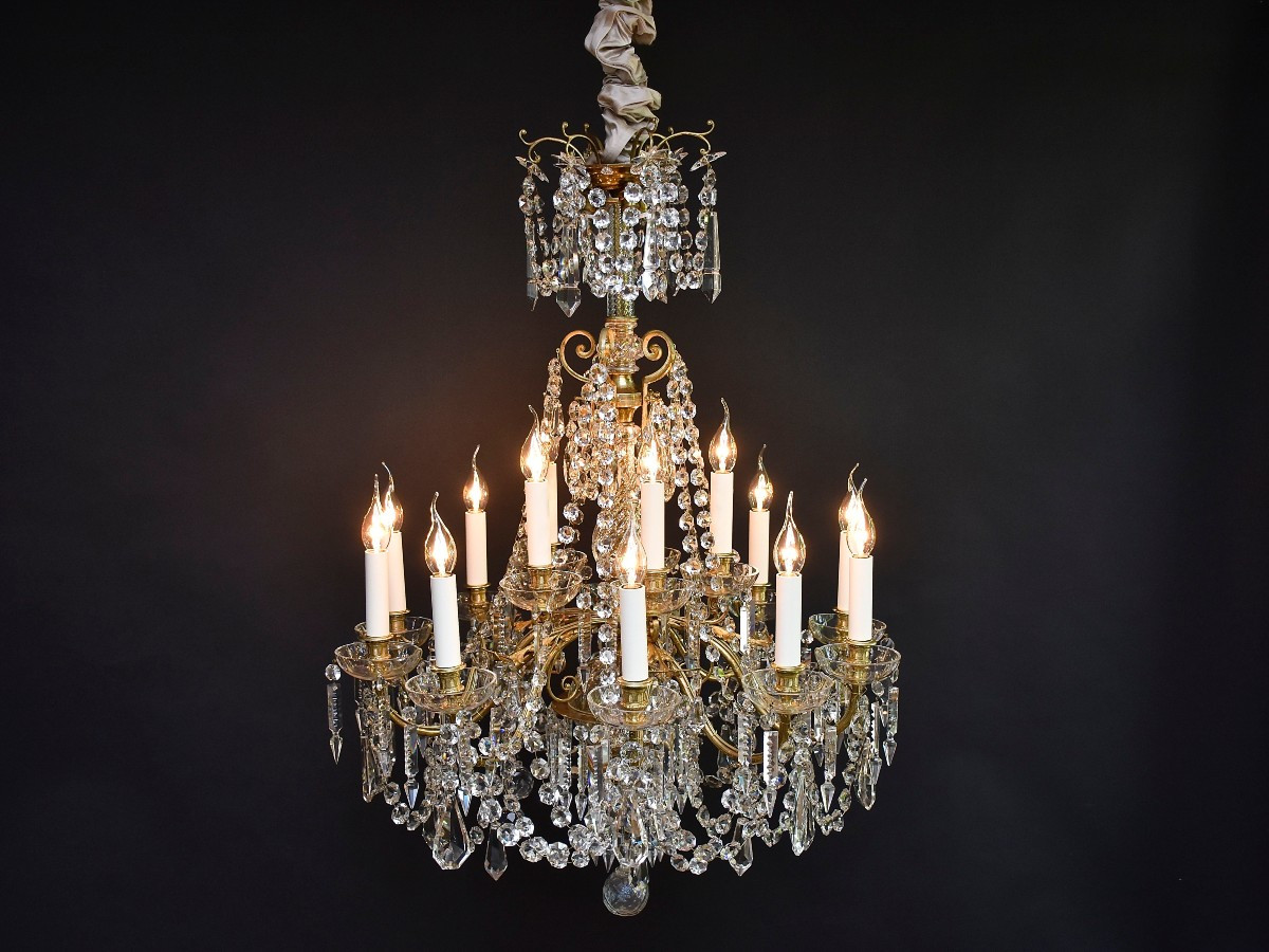 Lustre En Bronze Doré Et Cristal De Style Louis XVI-photo-2
