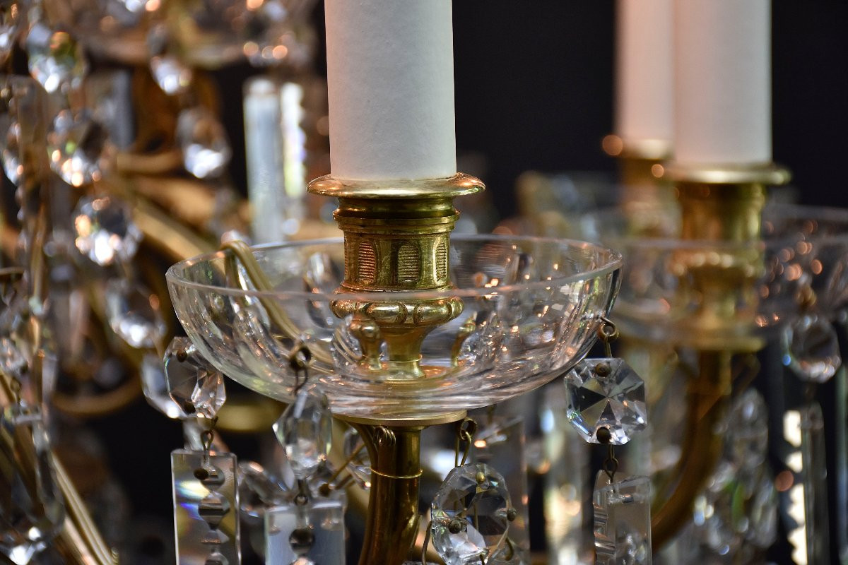 Lustre En Bronze Doré Et Cristal De Style Louis XVI-photo-1