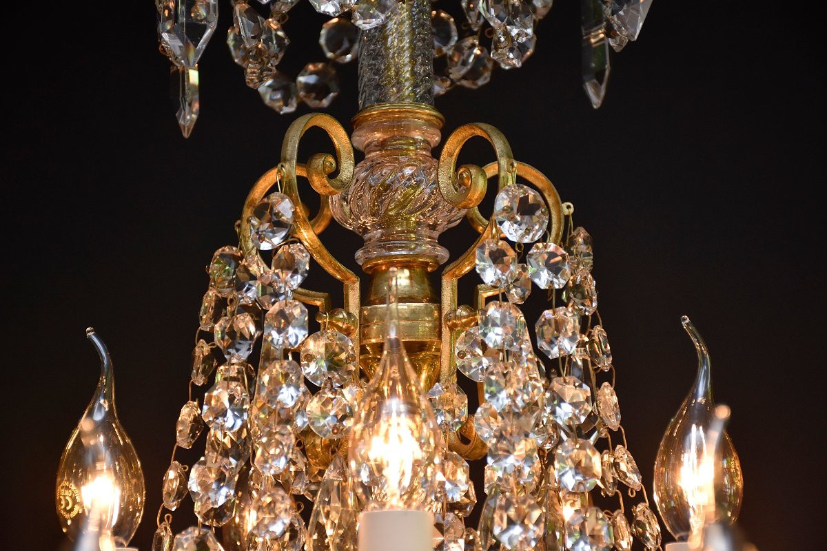 Lustre En Bronze Doré Et Cristal De Style Louis XVI-photo-2