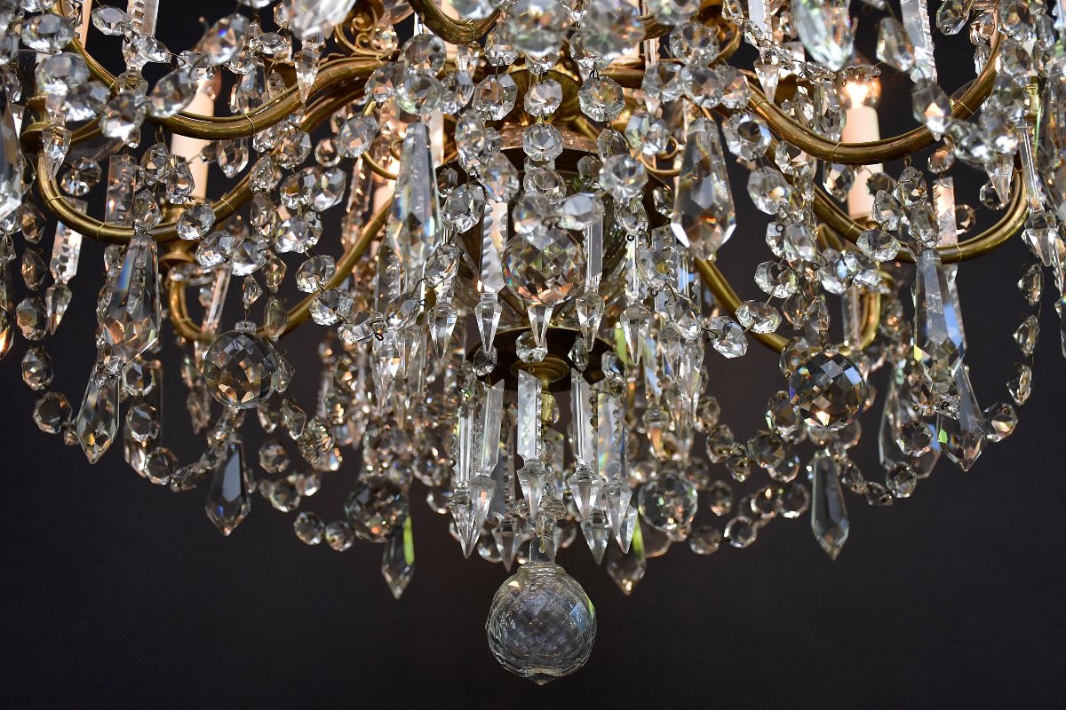 Lustre En Bronze Doré Et Cristal De Style Louis XVI-photo-4