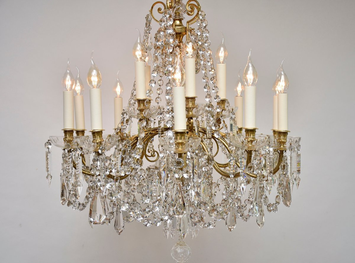 Lustre En Bronze Doré Et Cristal De Style Louis XVI-photo-6