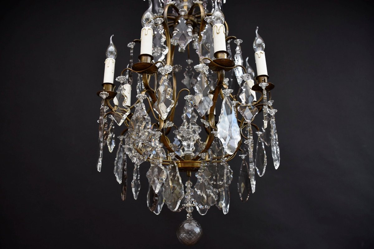 Rococo Style Brass And Crystal Chandelier-photo-2