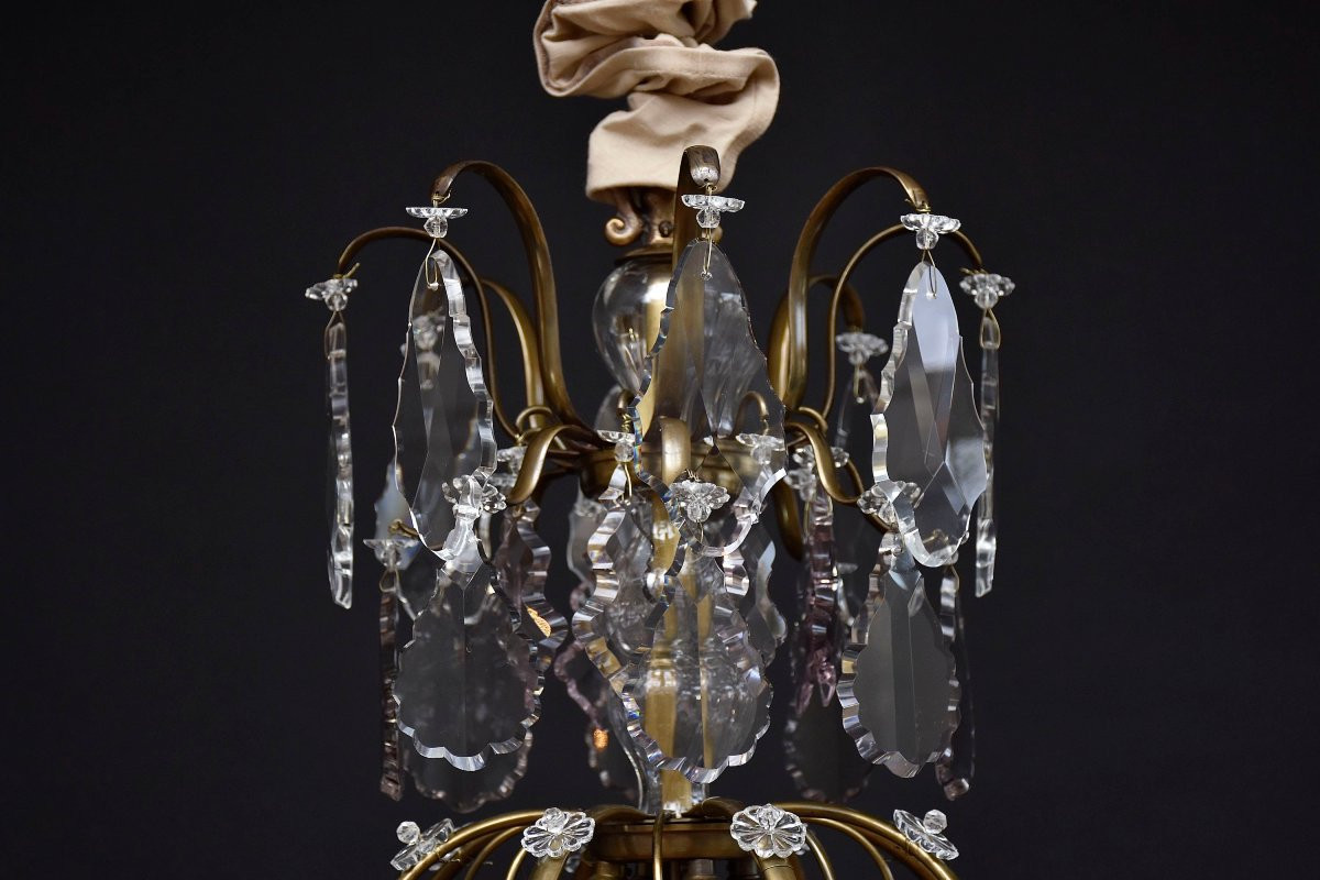 Rococo Style Brass And Crystal Chandelier-photo-4