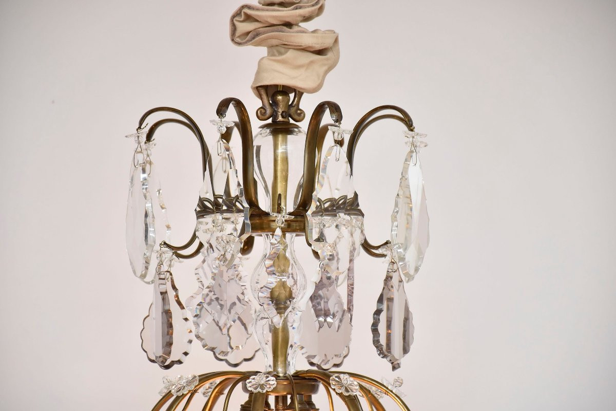 Rococo Style Brass And Crystal Chandelier-photo-2
