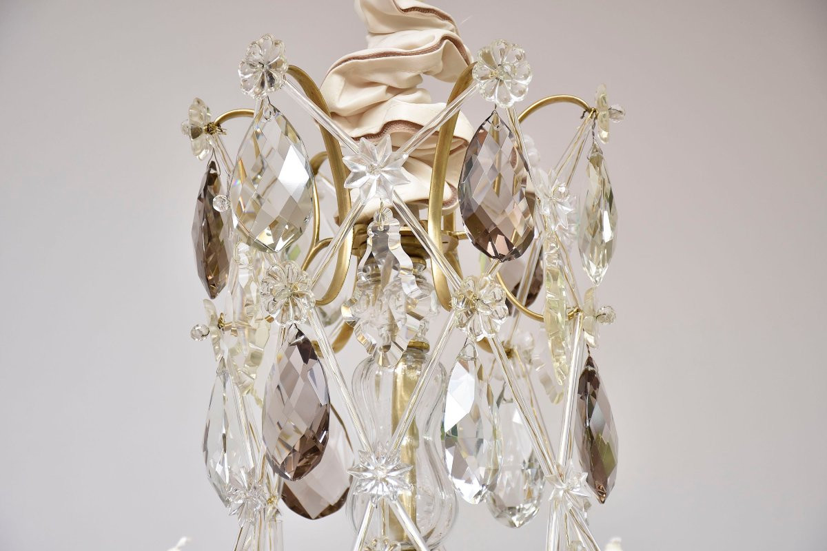 Lustre à bougies et lumières en laiton doré et cristal de style rococo-photo-4