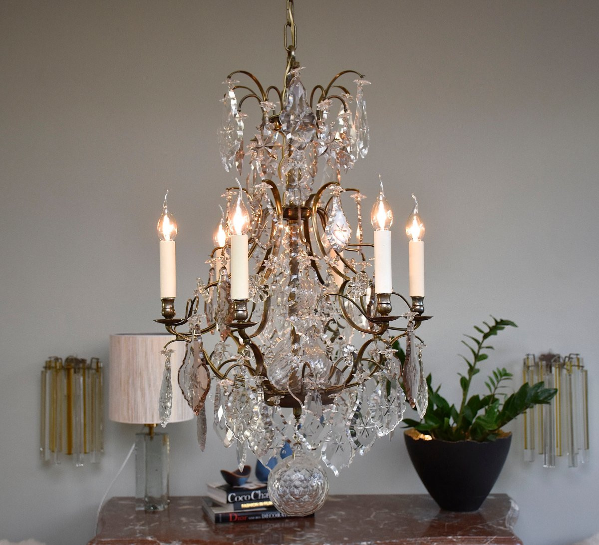 Rococo Style Brass And Crystal Chandelier -photo-5
