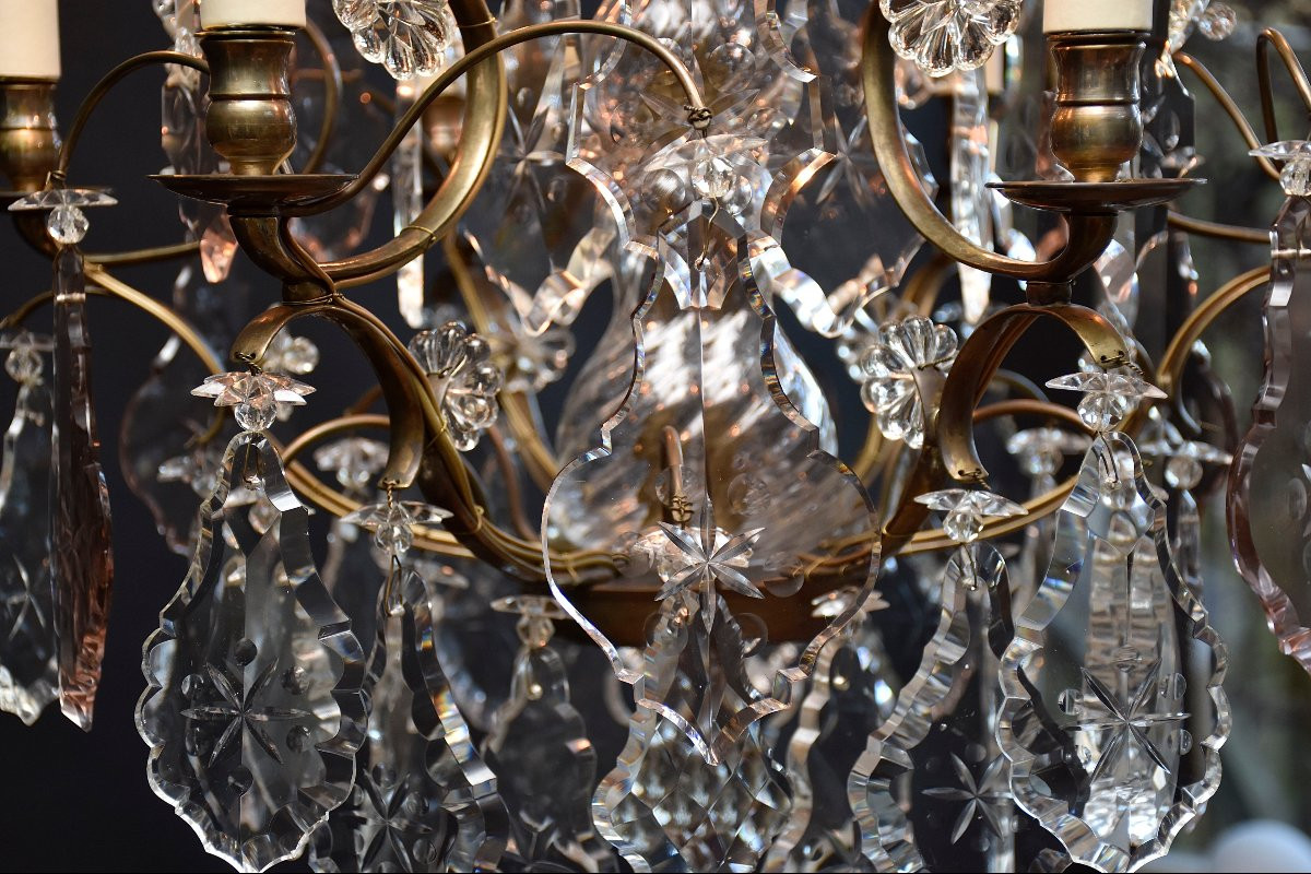 Rococo Style Brass And Crystal Chandelier -photo-8
