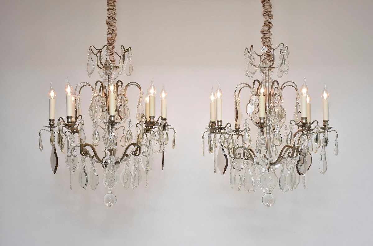 Paire de lustres en cristal argenté -photo-2