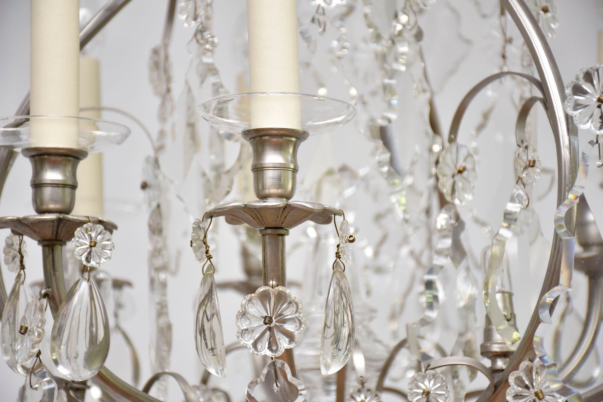 Lustre en bronze et cristal argenté-photo-2