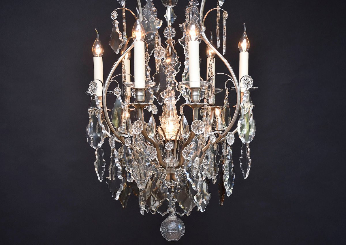 Lustre en bronze et cristal argenté-photo-3