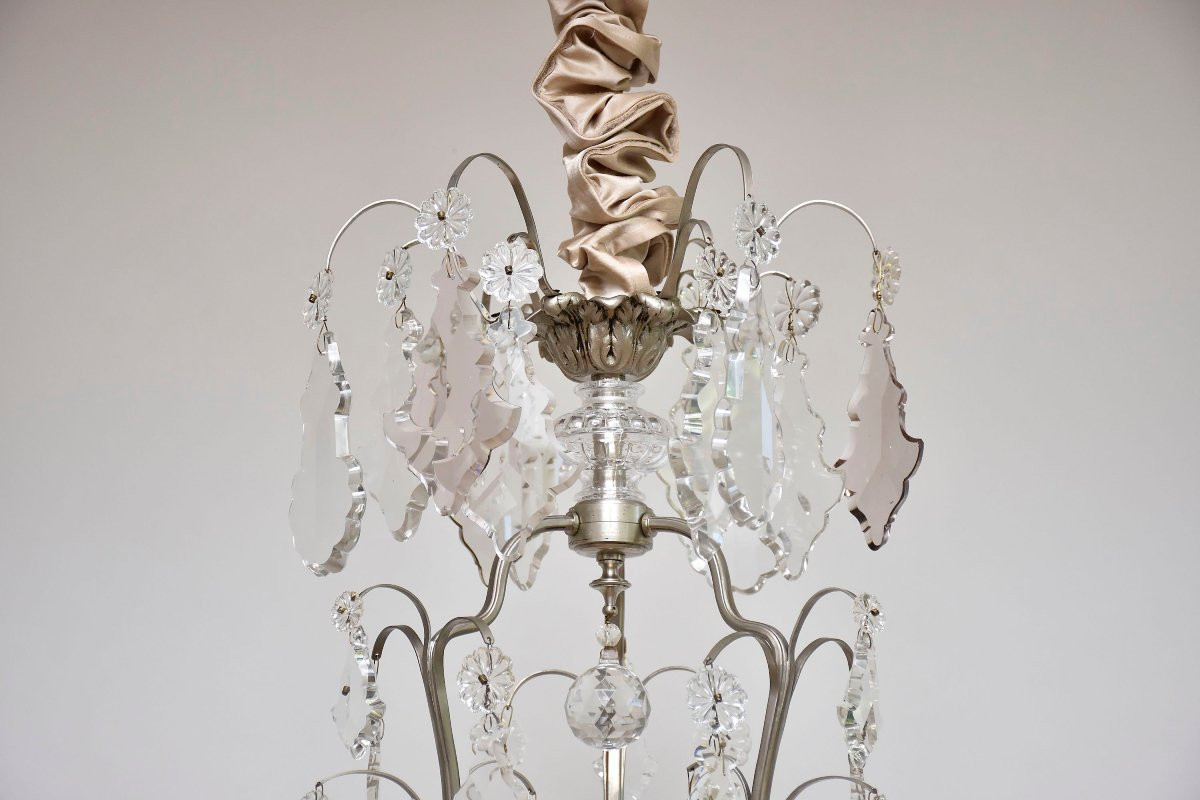 Lustre en bronze et cristal argenté-photo-1