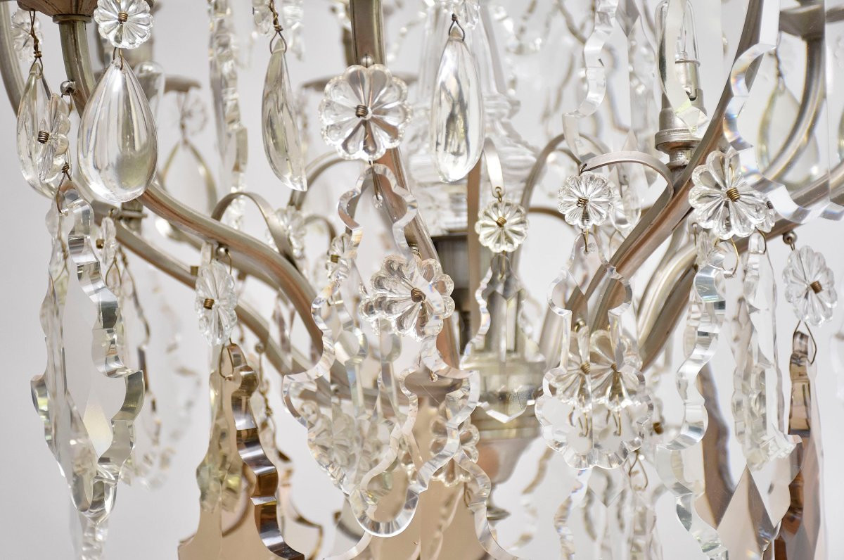 Lustre en bronze et cristal argenté-photo-2