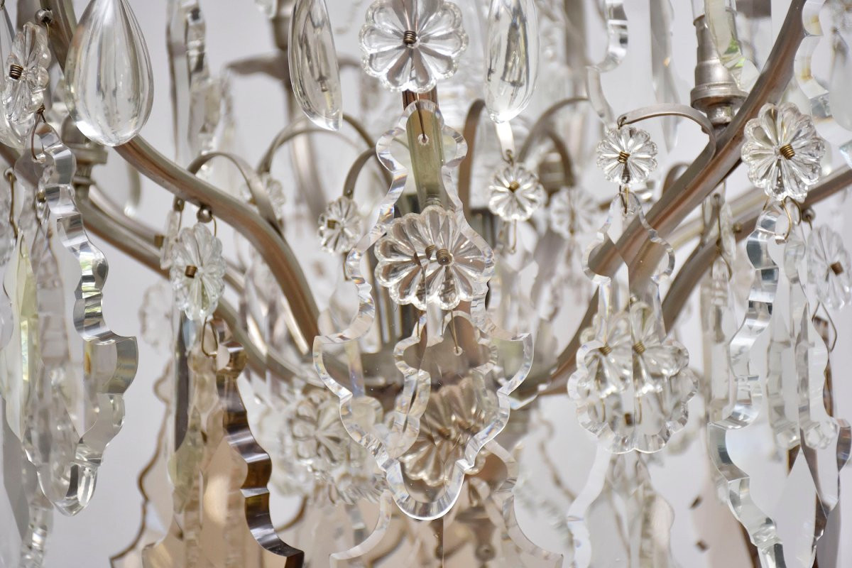 Lustre en bronze et cristal argenté-photo-4