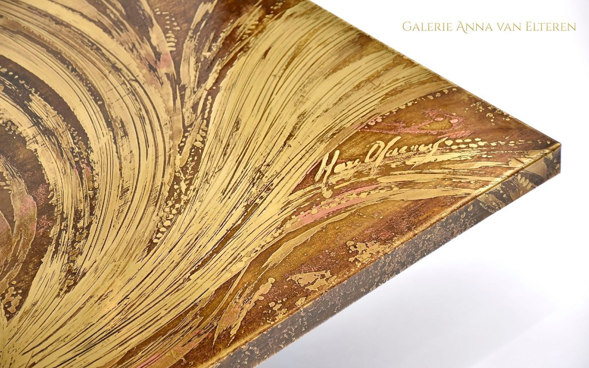 Table Basse en laiton Avec d'Agate Par Marc d'Haenens, Signée, milieu du siècle moderne-photo-1