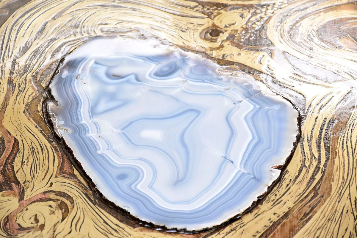 Table Basse en laiton Avec d'Agate Par Marc d'Haenens, Signée, milieu du siècle moderne-photo-2