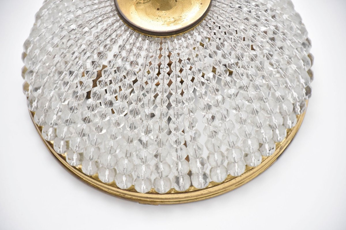 Plafonnier en laiton et cristal Début du XXe siècle-photo-4