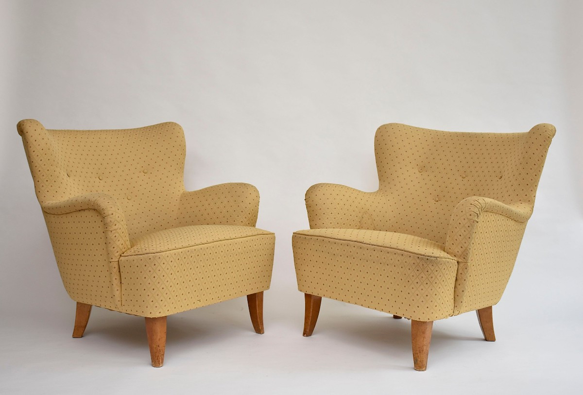  Pair Of Mid-century 'laila' Armchairs By Ilmari Lappalainen For Asko, 1948