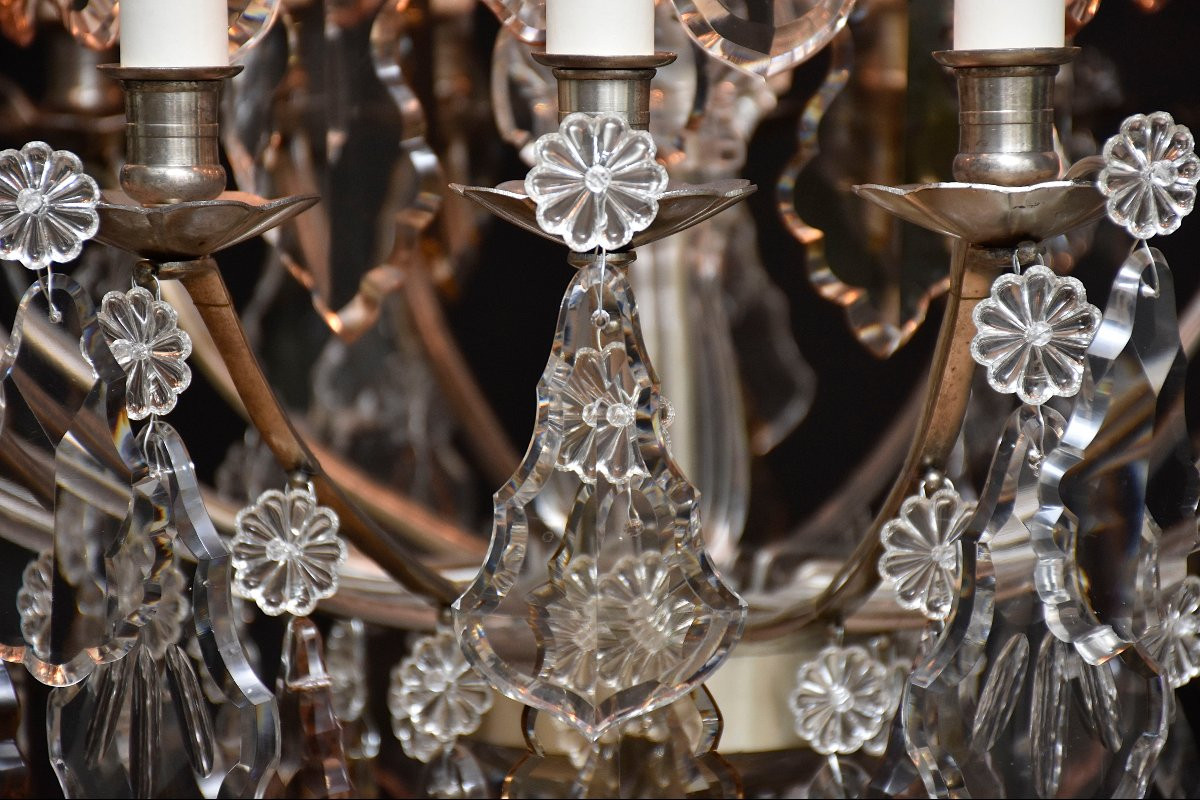 19th Century Silvered Bronze Chandelier With Baccarat Crystals, Louis XV Style-photo-3