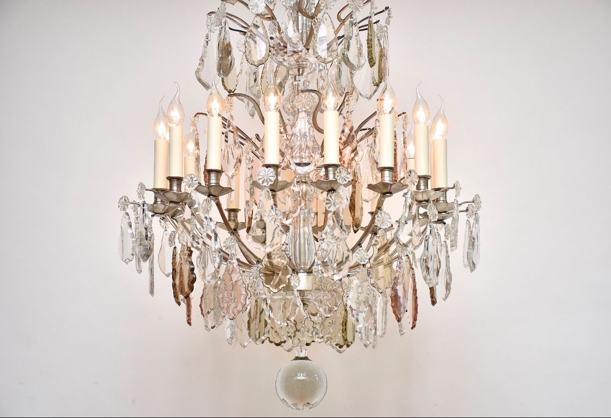 19th Century Silvered Bronze Chandelier With Baccarat Crystals, Louis XV Style-photo-1