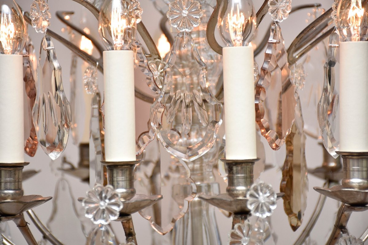19th Century Silvered Bronze Chandelier With Baccarat Crystals, Louis XV Style-photo-3