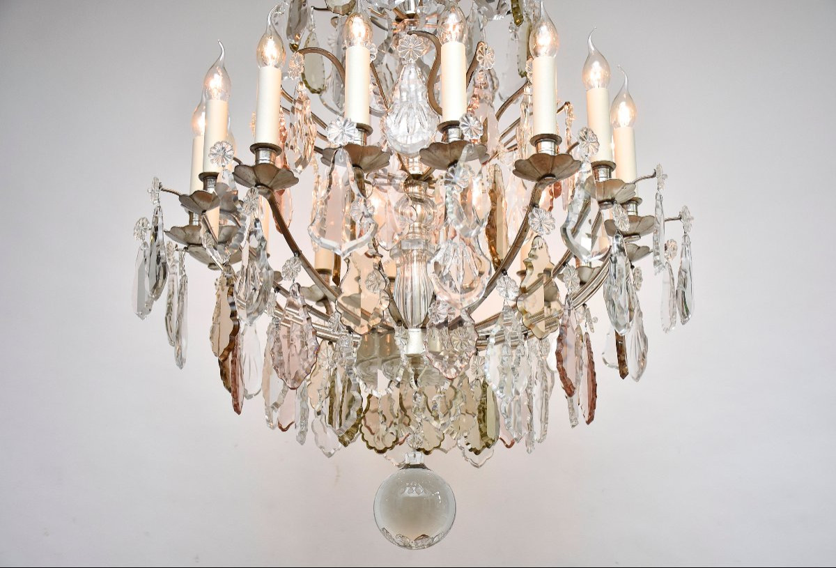 19th Century Silvered Bronze Chandelier With Baccarat Crystals, Louis XV Style-photo-6