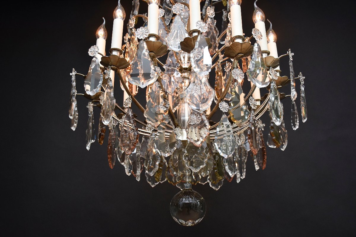 19th Century Silvered Bronze Chandelier With Baccarat Crystals, Louis XV Style-photo-8