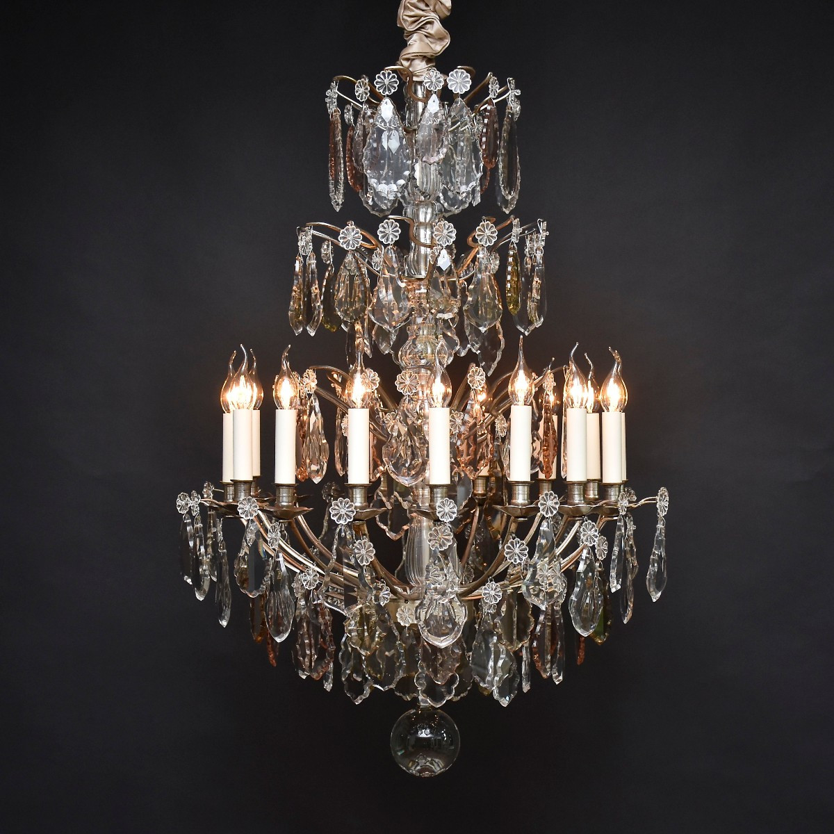 19th Century Silvered Bronze Chandelier With Baccarat Crystals, Louis XV Style