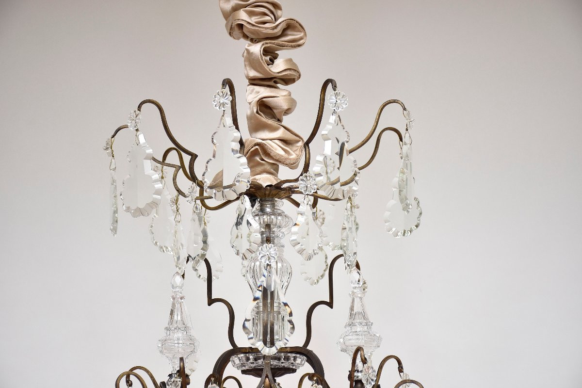 Late 19th Century Bronze And Crystal Chandelier, Louis XV Style-photo-2