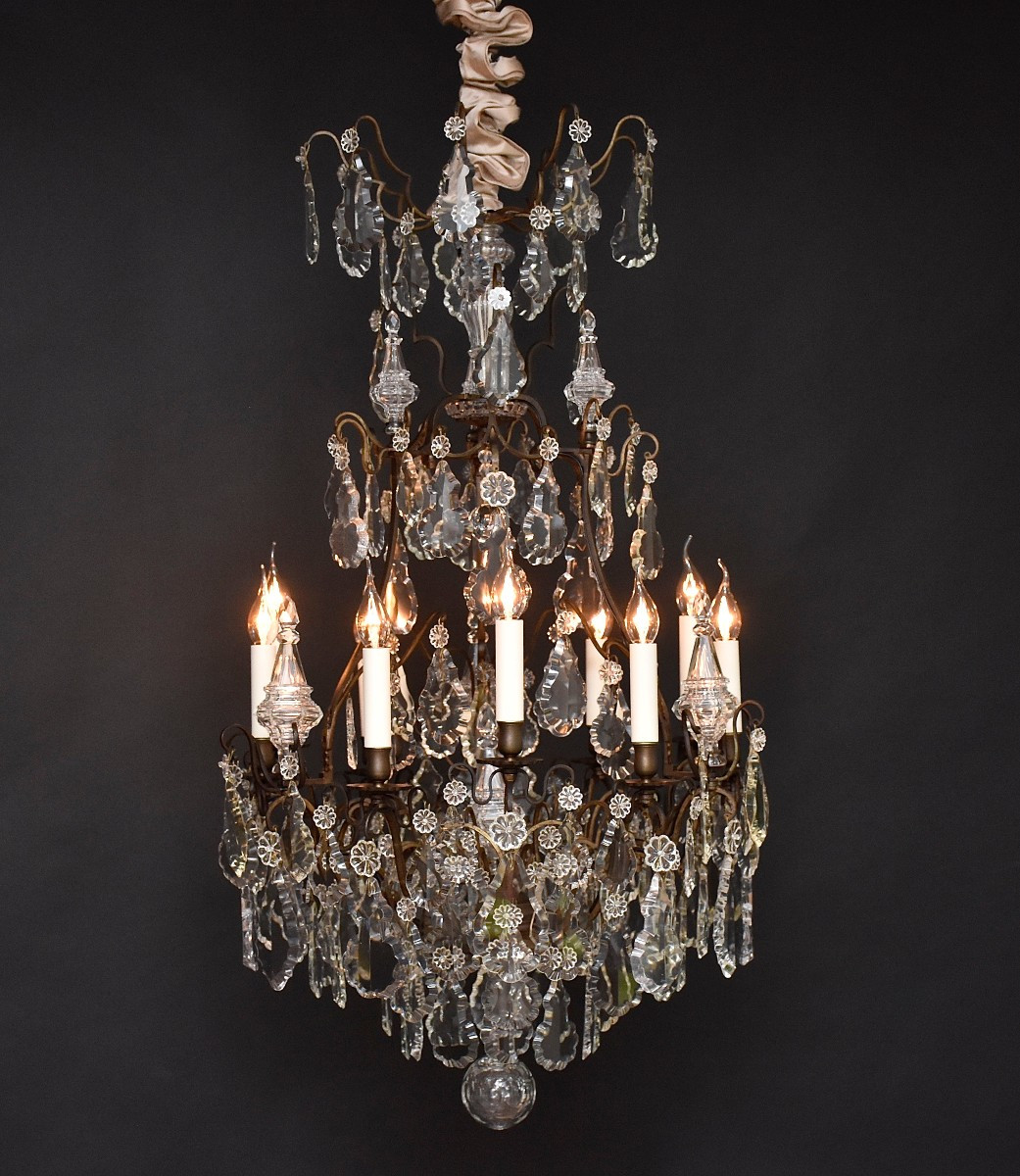 Late 19th Century Bronze And Crystal Chandelier, Louis XV Style