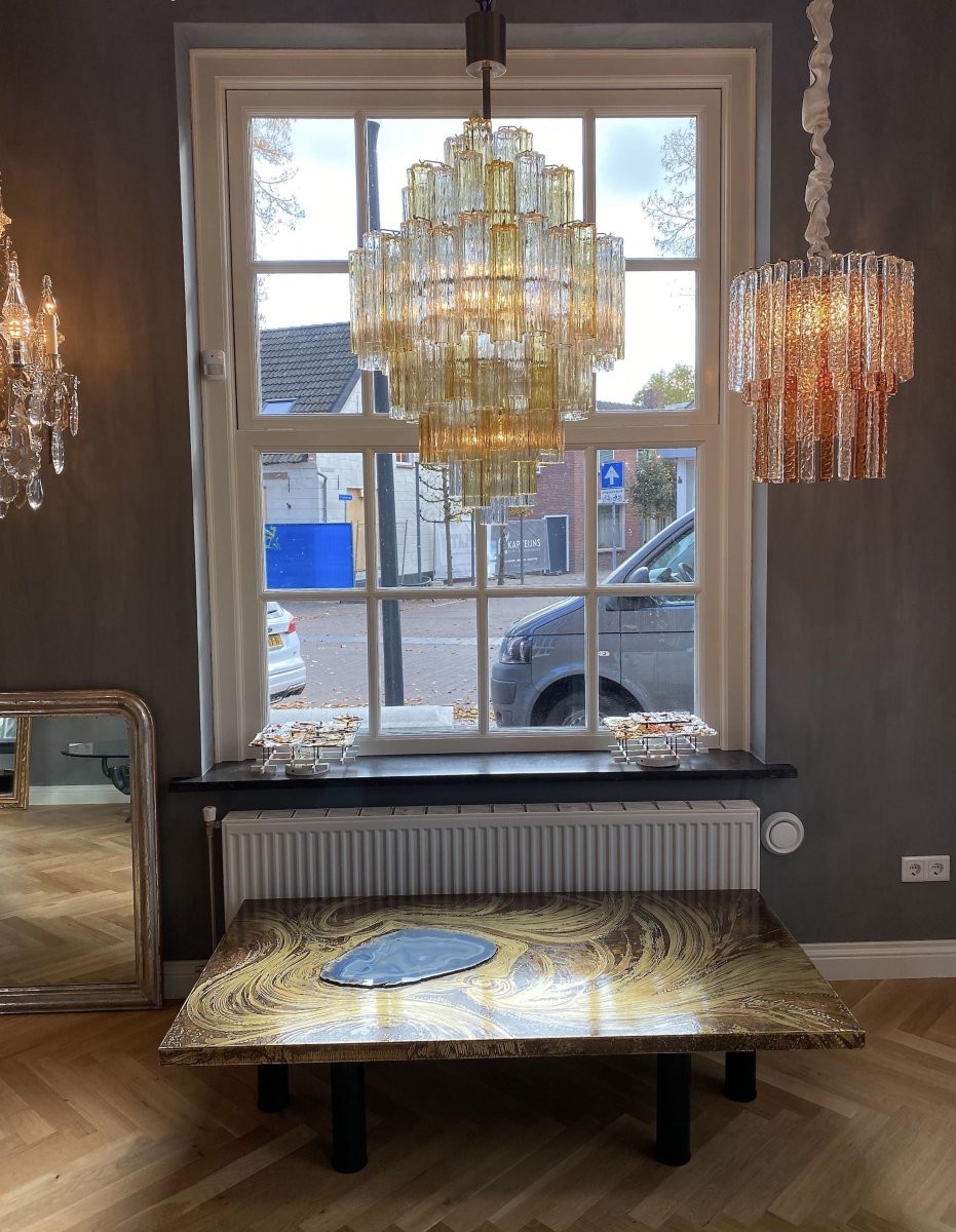  Table basse design en laiton avec agate par Marc d'Haenens-photo-1