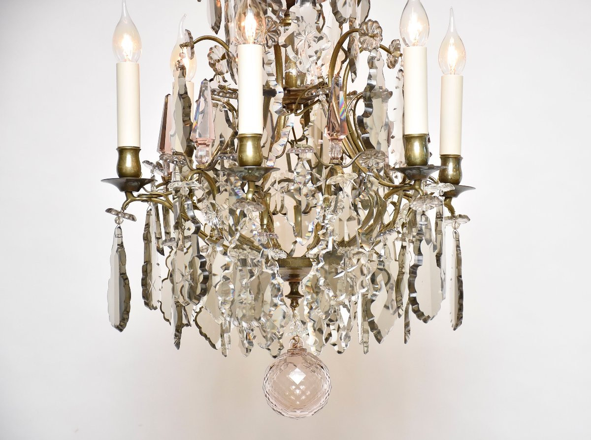 Lustre en laiton et cristal de style rococo du début du XXe siècle-photo-2