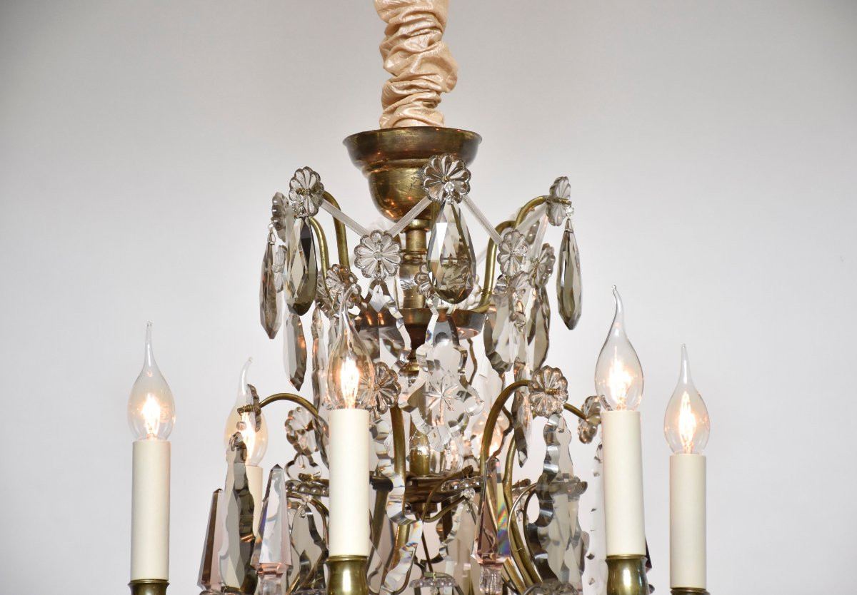 Lustre en laiton et cristal de style rococo du début du XXe siècle-photo-3