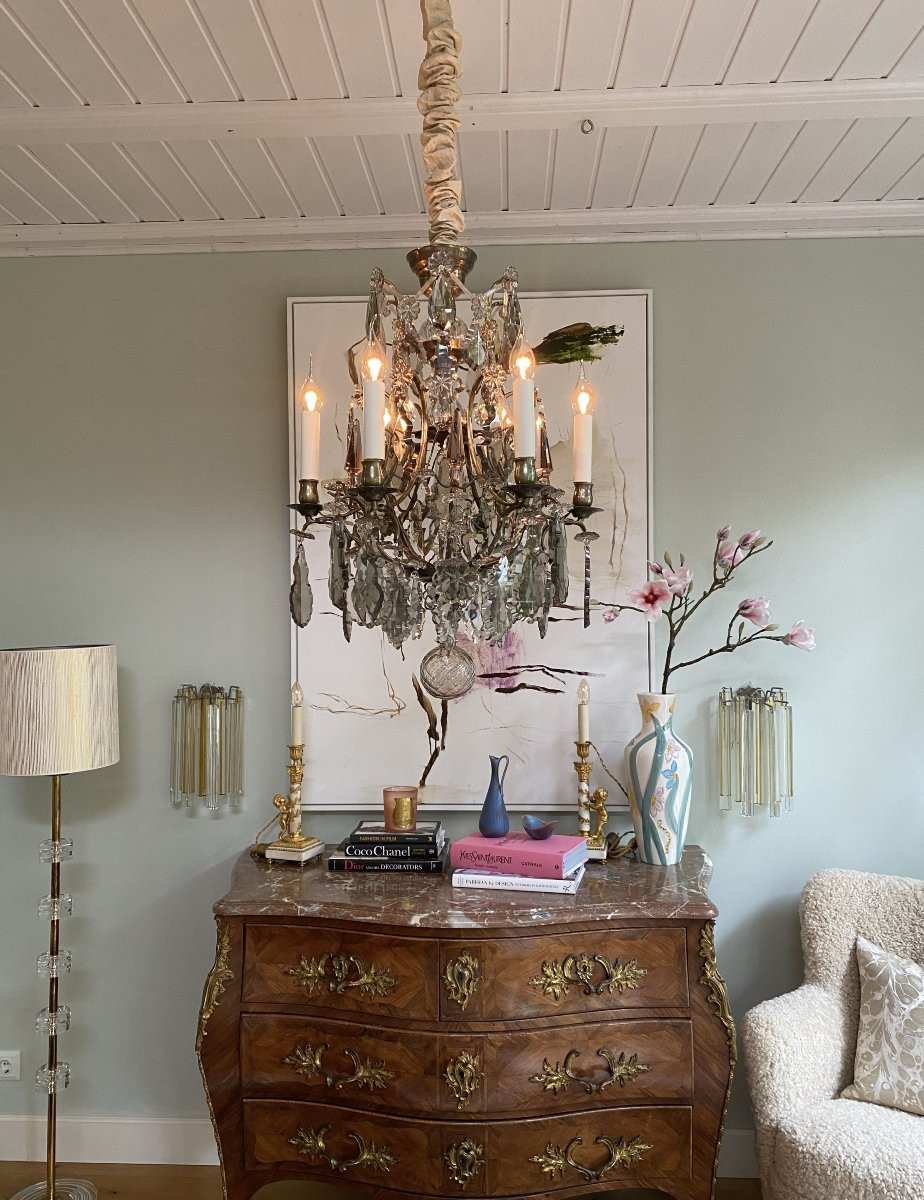 Lustre en laiton et cristal de style rococo du début du XXe siècle-photo-1