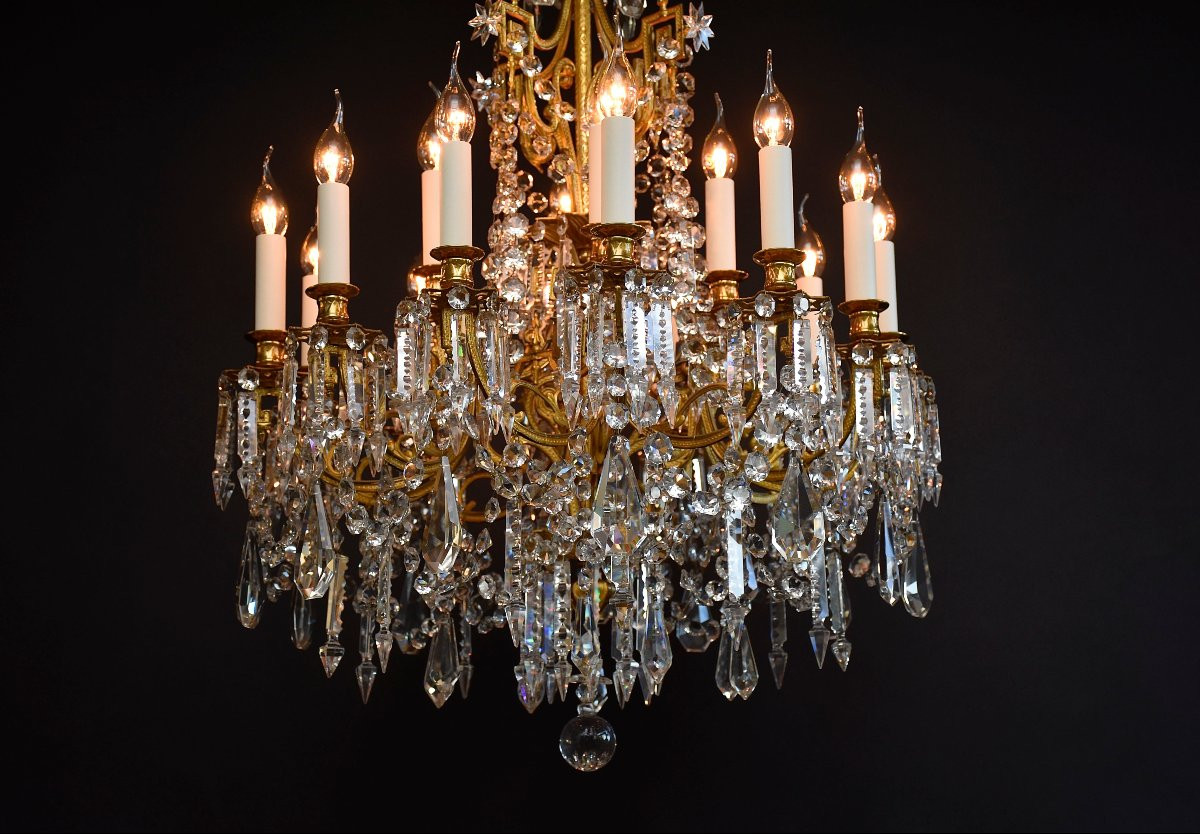 Lustre en cristal et bronze doré du XIXe siècle, style Louis XVI-photo-2
