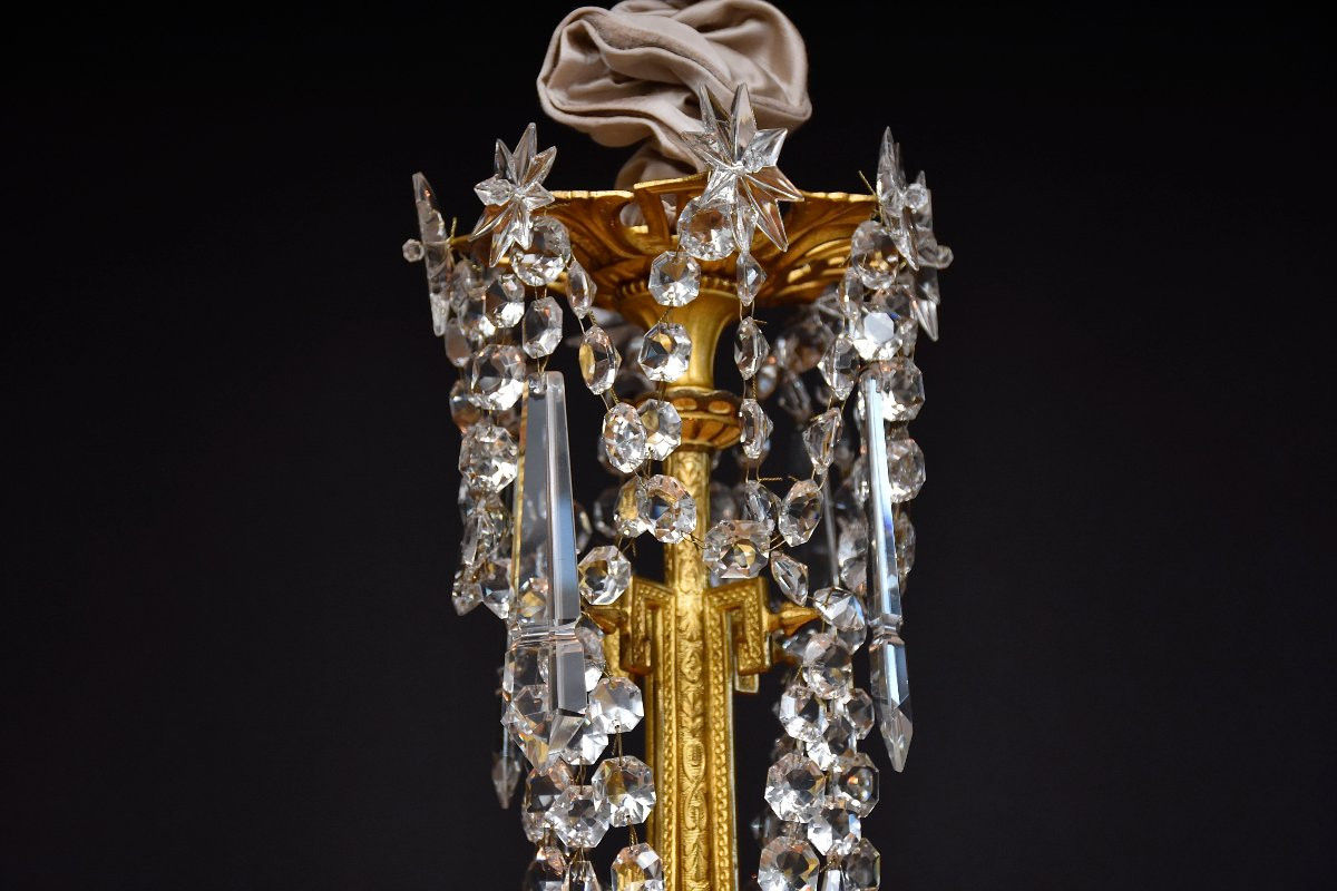 Lustre en cristal et bronze doré du XIXe siècle, style Louis XVI-photo-3