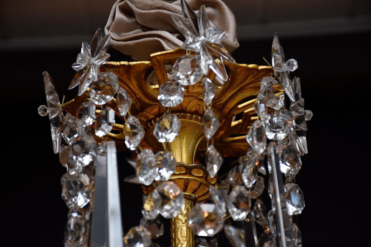 Lustre en cristal et bronze doré du XIXe siècle, style Louis XVI-photo-1