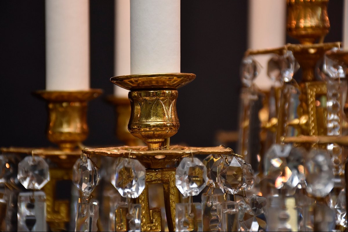 Lustre en cristal et bronze doré du XIXe siècle, style Louis XVI-photo-2