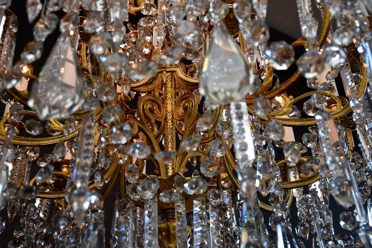 Lustre en cristal et bronze doré du XIXe siècle, style Louis XVI-photo-3