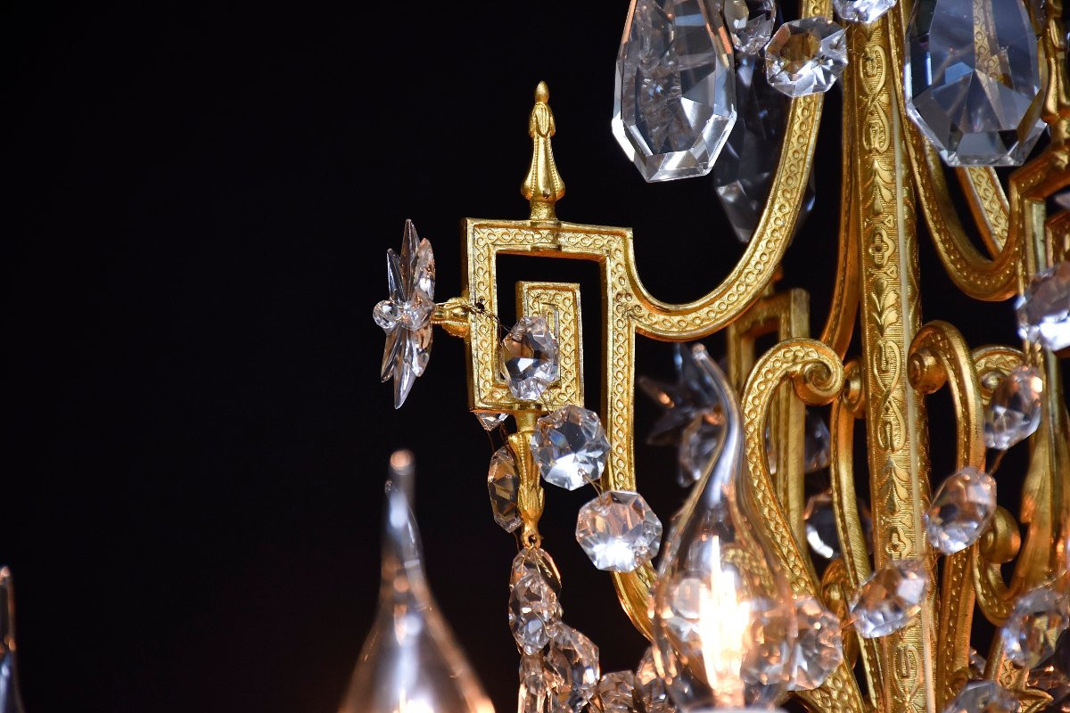 Lustre en cristal et bronze doré du XIXe siècle, style Louis XVI-photo-4