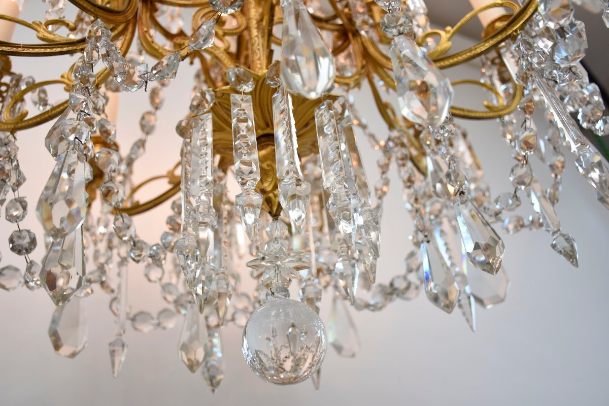 Lustre en cristal et bronze doré du XIXe siècle, style Louis XVI-photo-5