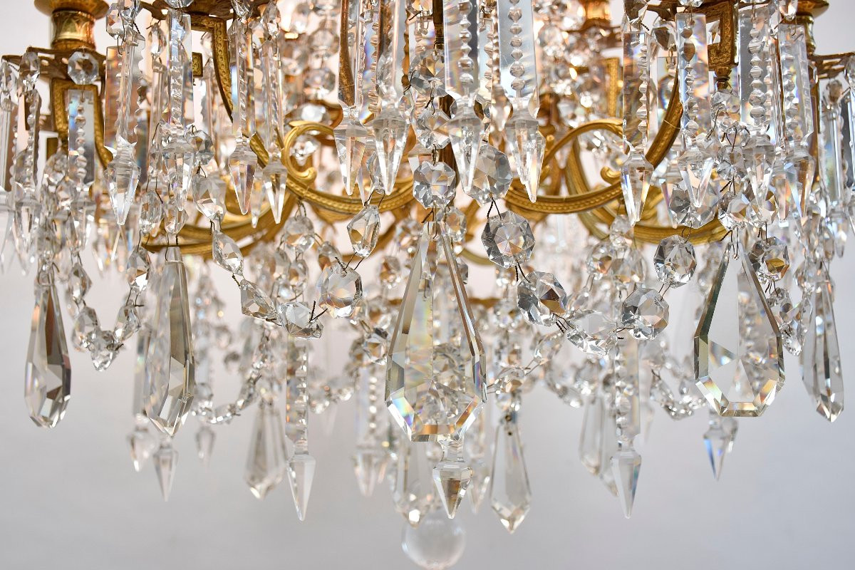 Lustre en cristal et bronze doré du XIXe siècle, style Louis XVI-photo-6