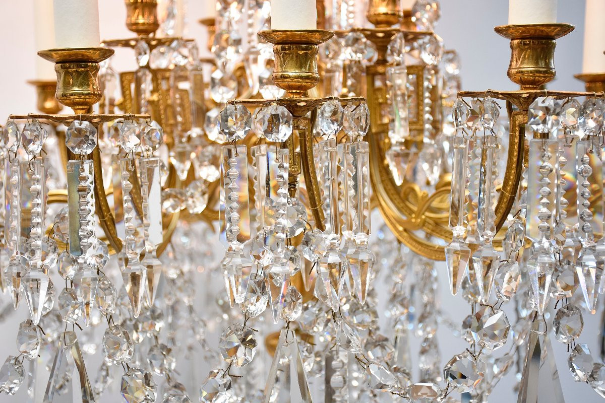 Lustre en cristal et bronze doré du XIXe siècle, style Louis XVI-photo-7
