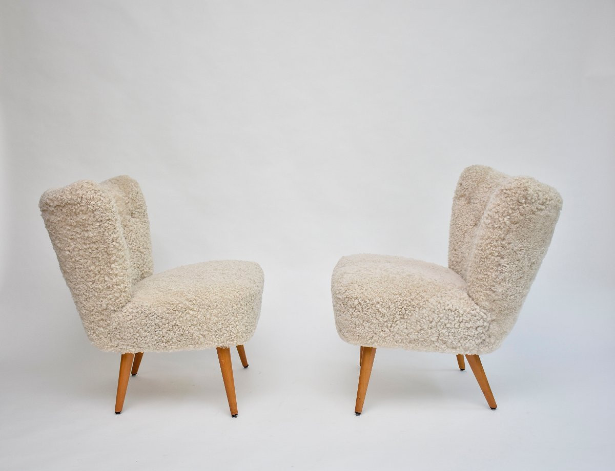 A Pair Of Swedish Sheepskin Cocktail Or Lounge Chairs, Circa 1940-photo-2