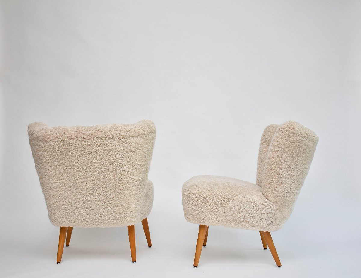 A Pair Of Swedish Sheepskin Cocktail Or Lounge Chairs, Circa 1940-photo-2