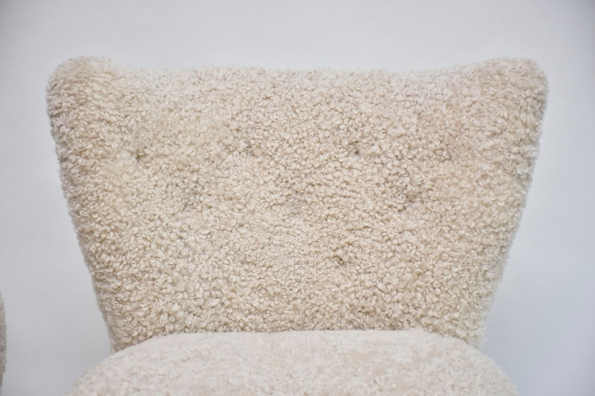 A Pair Of Swedish Sheepskin Cocktail Or Lounge Chairs, Circa 1940-photo-4