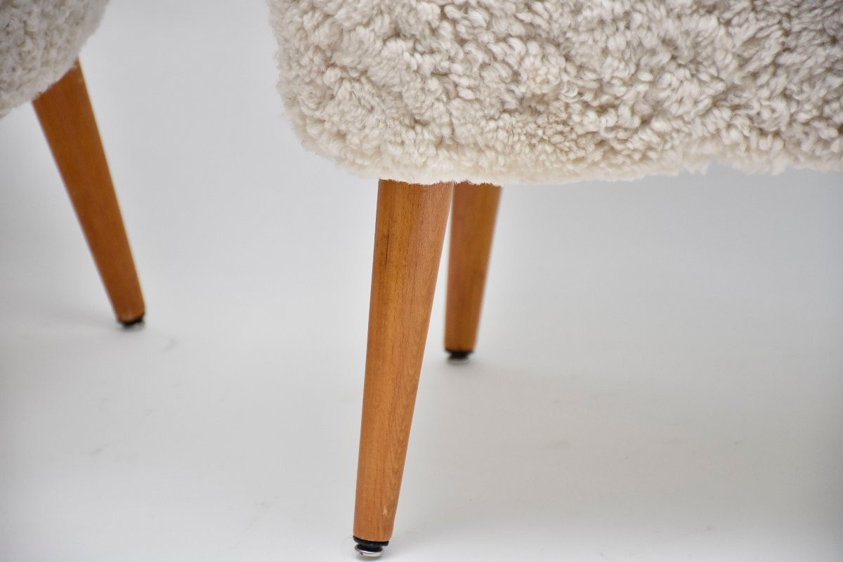 A Pair Of Swedish Sheepskin Cocktail Or Lounge Chairs, Circa 1940-photo-5