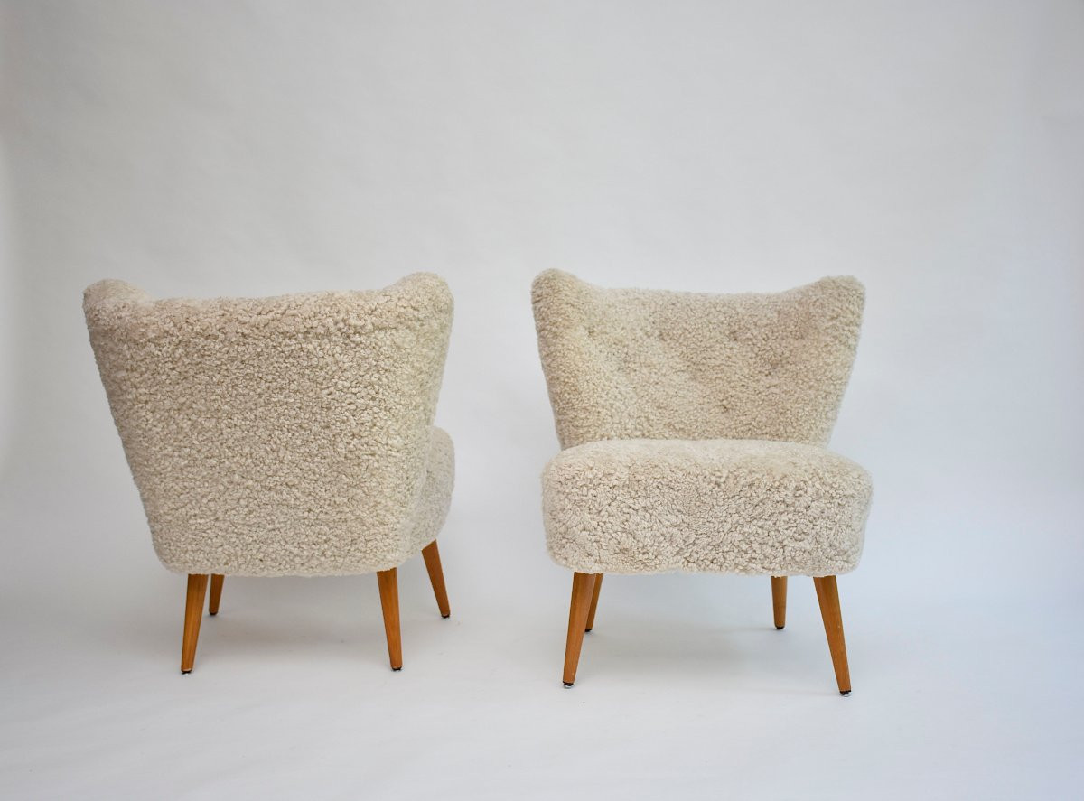 A Pair Of Swedish Sheepskin Cocktail Or Lounge Chairs, Circa 1940-photo-8