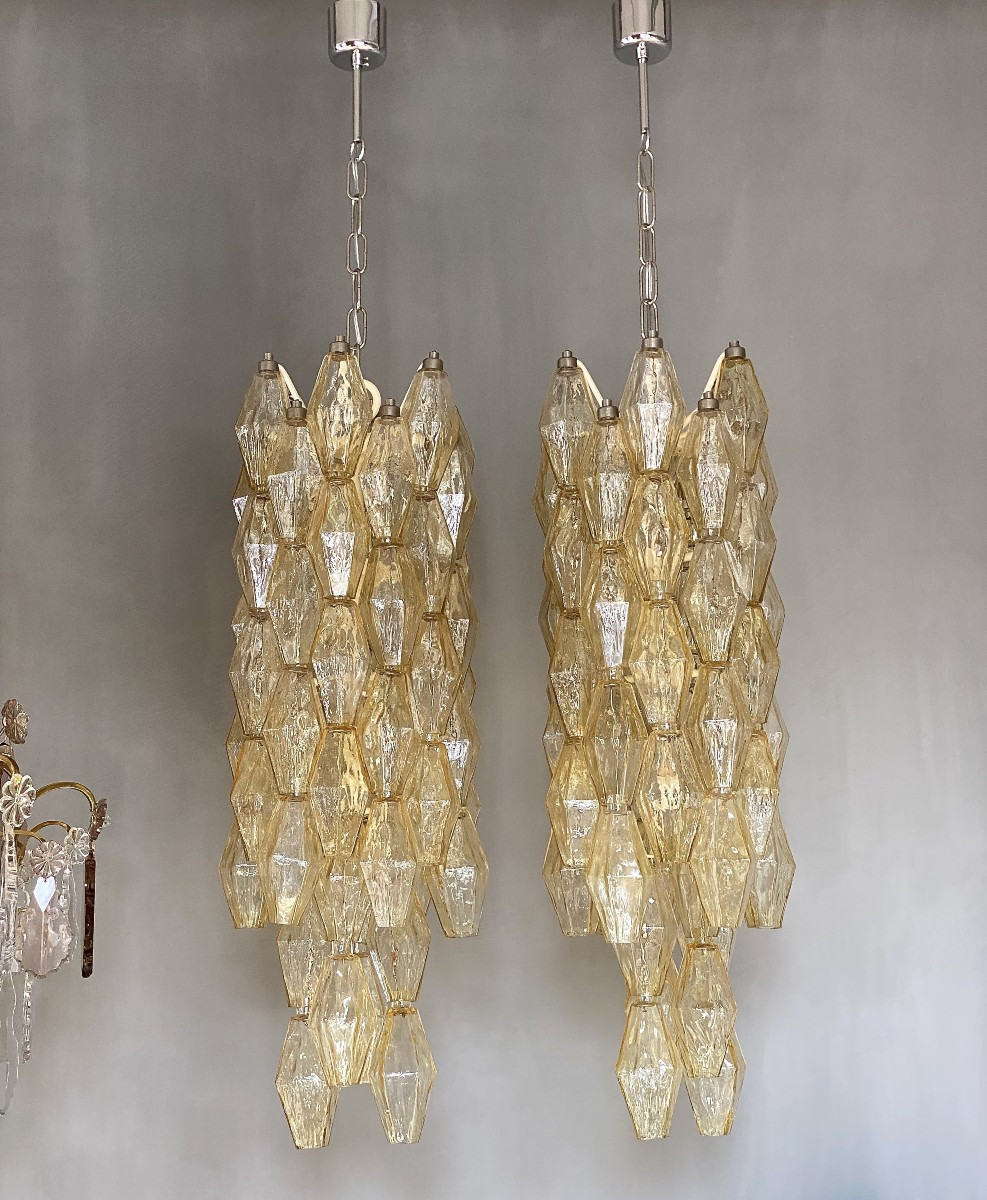  Mid-century Murano 'poliedri' Chandeliers, Created By Carlo Scarpa For Venini