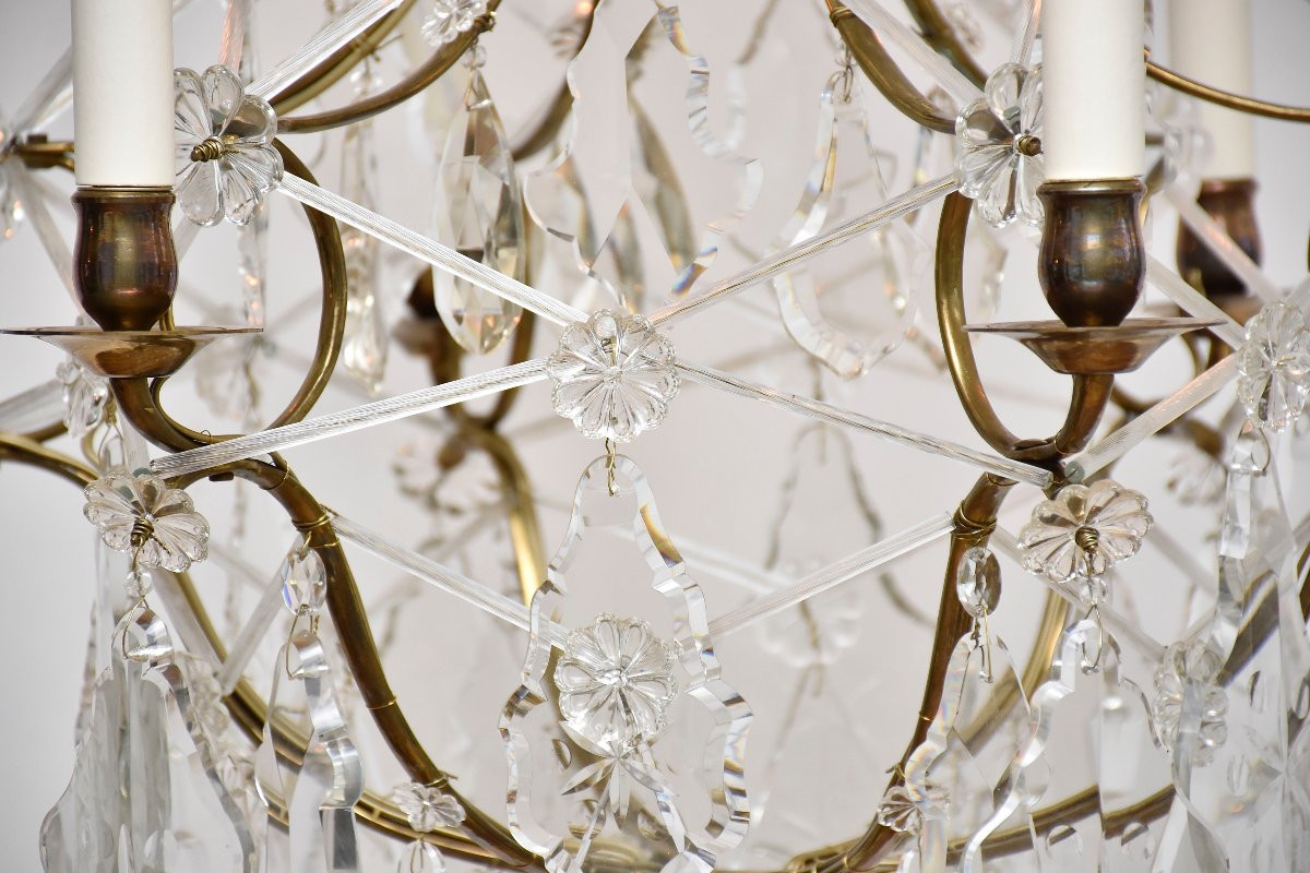 Lustre en laiton et cristal de style rococo début du XXe siècle-photo-2
