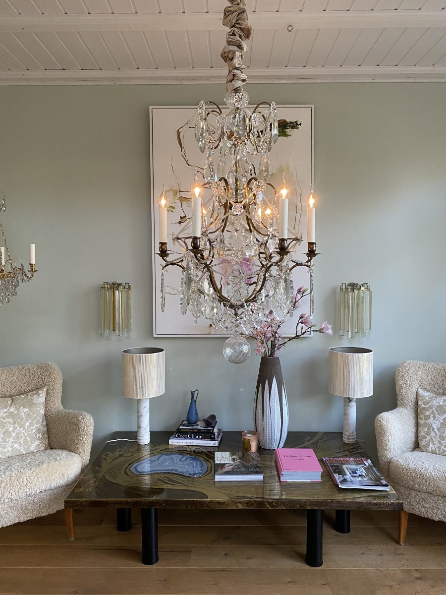 Lustre en laiton et cristal de style rococo début du XXe siècle-photo-4